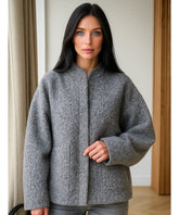 Comprar Jaqueta Bomber Feminina de Lã Batida cinza Bouclê Oversized térmica aquecimento natural inverno em promoção ZARA